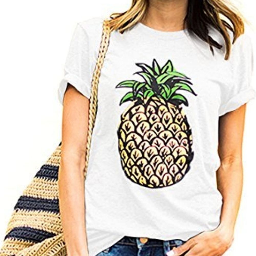 ☔️🔸️White Pineapple Graphic Short Sleeve Top Large